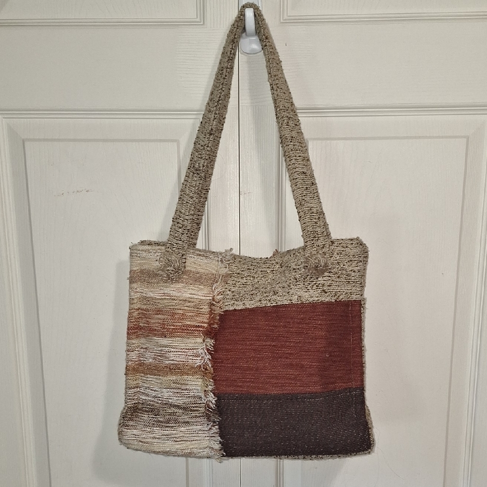 Vintage Au Terroir Canada Wool Hand-Loomed Patchwork Shoulder Tote Bag Purse